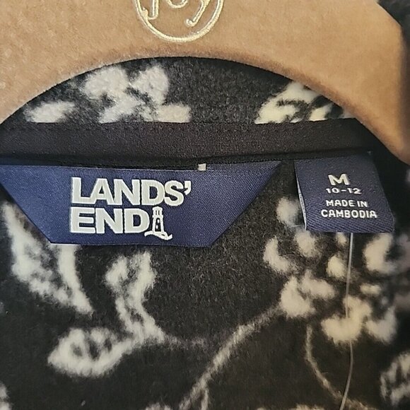 Medium Lands End Womens Jacket Full Zip Front Fleece Black White Pockets NEW - Picture 12 of 12